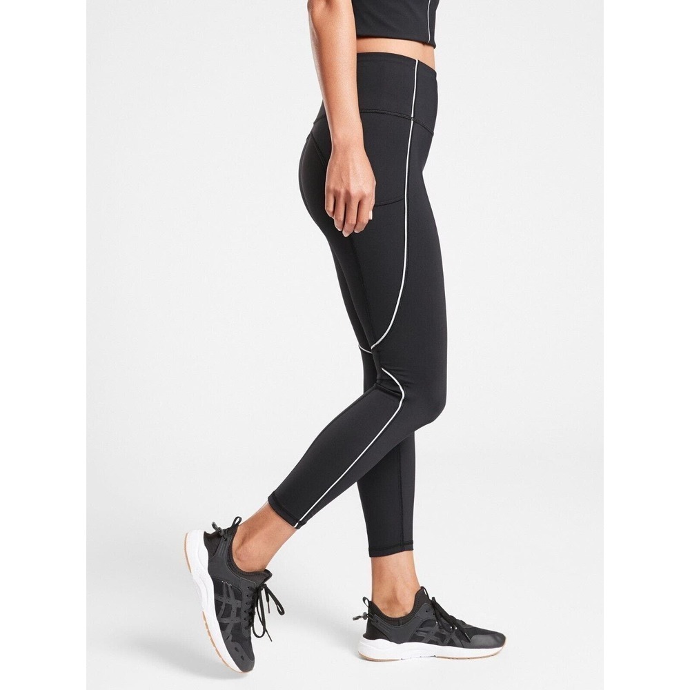 Athleta S Tailwind 7/8 Tight Black Relfective Pockets High Rise Stretch Pants